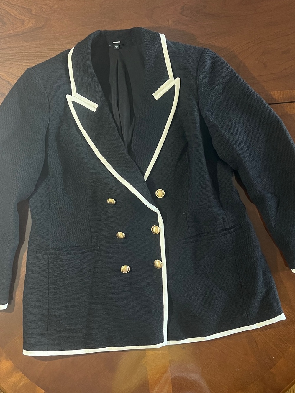 EUC Express Tweed Double Breasted Tipped Novelty Button Blazer XL